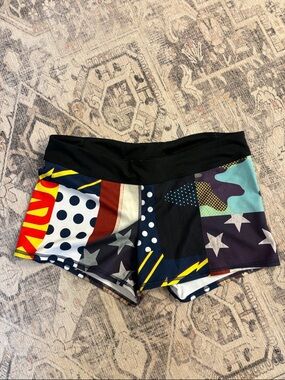 Reebok Black-Waist Multicolor Patchwork Bike Shorts